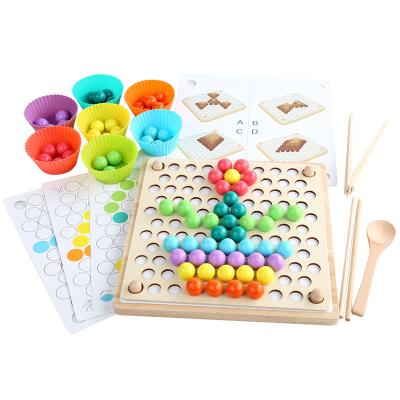 China Educational Kid Toys Kids Table Game Hands Brain Training Practice Wooden Rainbow Clip Beads Focus Puzzle Practicing Funny Toy for sale