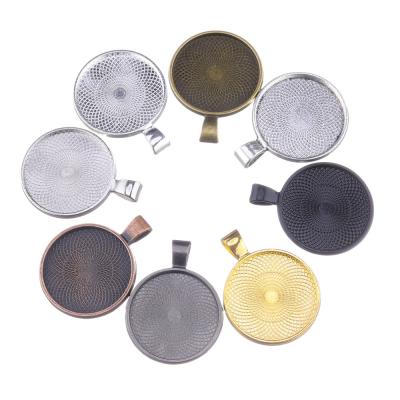 China CLASSIC 25mm Series Shape Silver Gold Plated White Bronze Bezel Pendant Trays With Glass Cabochons for sale