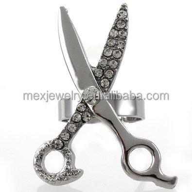 China Lead and Nickel Free Barber Scissors Ring Adjustable Band Clear Rhinestones Charm Fashion Jewelry Ring for sale