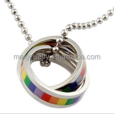 China Pride Rainbow Double Cross Rings Lead & Nickel Free Gays Lgbt Flag Lesbian Gay Pendant Necklace for sale