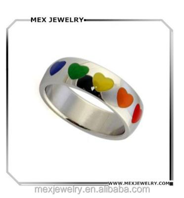 China Lead and Nickel Free Heart Shape Lesbian LGBT Pride Rainbow Gay Wedding Band Engagement Ring for sale