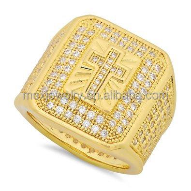 China Lead and Nickel Large Shape Surface aaaaa Free CZ Micro Square Pave Cubic Cross Ring Hip Hop Jewelry For Men for sale