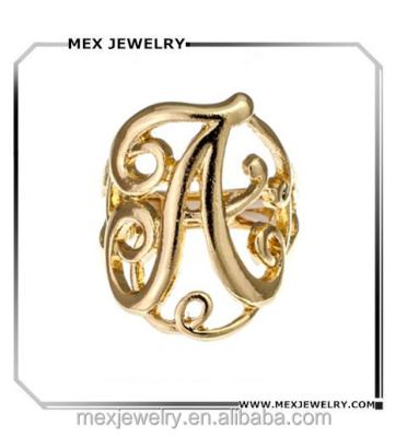 China Lead & Nickel Free Gold Silver Tone Monogram Style Initial Letter A Stretch Ring for sale