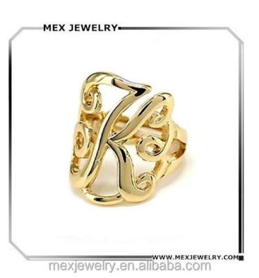 China Lead and Nickel Free Gold Silver Tone Monogram Style Initial Letter K Stretch Ring for sale