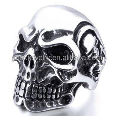 China Lead and Nickel Free Men's Stainless Steel Rings Silver Skull Black Bone Vintage Gothic Biker Ring for sale