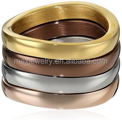 China Lead and Nickel Ion-Plated Stainless Steel Multi Stackable Silver Gold Rose Gold Ring Set for sale