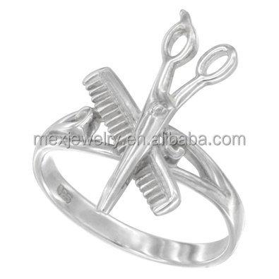 China Lead and Nickel Sterling Silver Barber Shop Solid Comb Free and Scissors Ring for sale