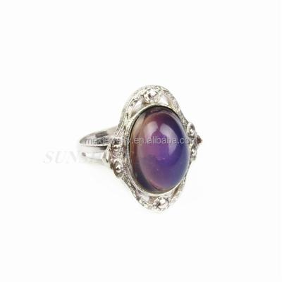 China Lead And Nickel Free Oval Shape Alloy Silver Feeling Changeable Mood Ring Jewelry Adjustable for sale