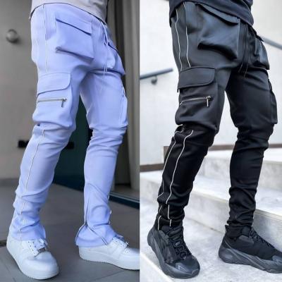 China Anti-wrinkle Hip Hop Custom Men's Cargo Pants Gyms Fitness Sportswear Reflective Trouser Streetwear Joggers Sweatpants for sale