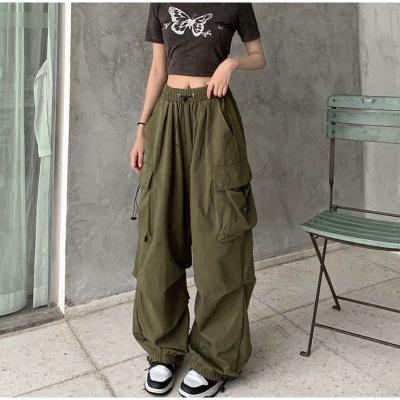 China Anti-wrinkle Loose Wide Leg Casual Cargo Pants Women Drawstring Low Waist Joggers Trousers Fashion Lady Oversize Sweatpants for sale