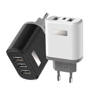 China NEW 2022 Mobile Phone OEM Logo Tag 3 USB Wall Charger, US/EU/IN Plug Mobile Phone Charger for sale