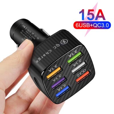 China Quick Mobile Phone 6 USB Port DC Charger Electric Car Charger Total 15A QC3.0 For Android Samsung Huawei Mobile Phone for sale