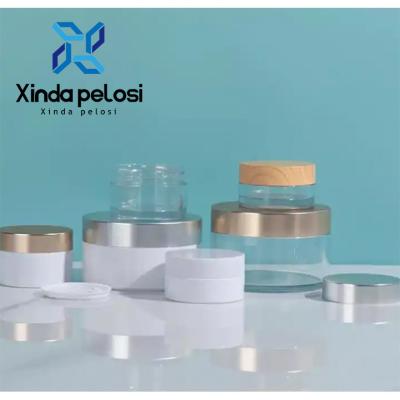 Cina Contenitori per cosmetici trasparenti e trasparenti Bottone di crema di vetro ambra con coperchio dorato e coperchio d' argento in vendita