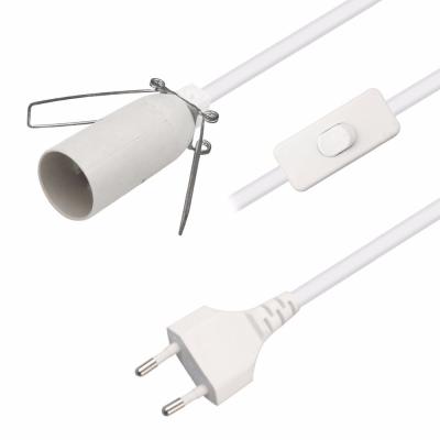 China 6 pies de largo de Europa con 2 puntas de cable de extensión de corriente alterna E12 con clip de alambre y toma de la lámpara Edison en venta