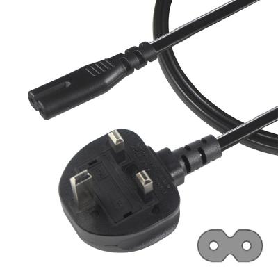 China 1.8M Black 0.75Mm Bs Standard Plug Uk 3 Pin To Iec C7 Ac Power Cord for sale