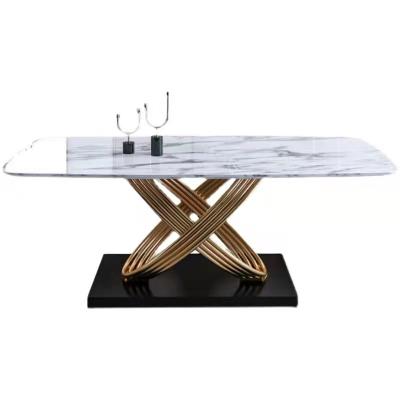 China New product minimalist hot sale luxury contemporary dining table with stainless steel base for sale