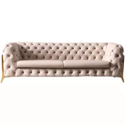 China Minimalist Simple Design Household Use Button Adorned Classic Living Room Leather Sofa With Metal Legs for sale