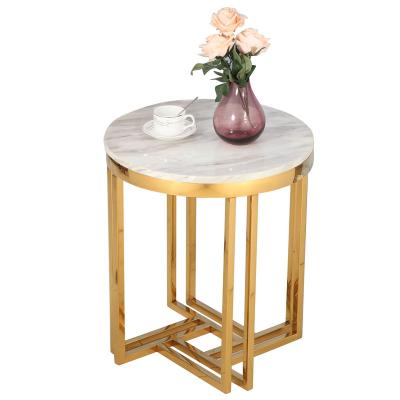 China Luxury and minimalist high cost-effective factory wholesale lightweight stainless steel round marble dining table set for sale