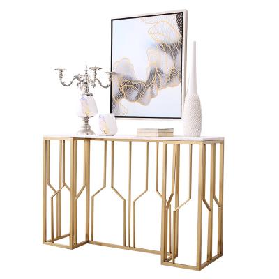 China New Minimalist Economical Matte Gold Stainless Steel Console Table Living Room Furniture Entryway Table for sale