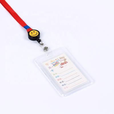 China Wholesale Durable Clear Waterproof Hard Card Sleeve Arming Rope ID Plastic Card Holder for sale