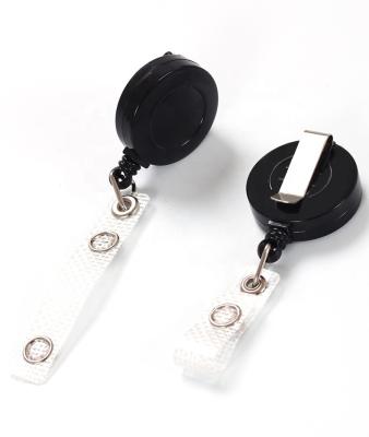 China 750*32mm Round Back Clip Retractable Custom Metal ID Card Black Badge Reel Holder for sale