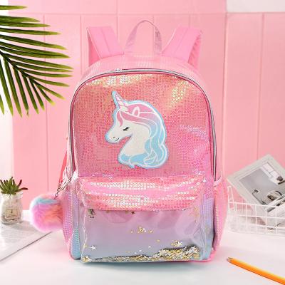 China None Shapes Sequin Backpack With Pocket Clear Pink Unicorn School Bag For Girl Bling Cute Rucksack Bag for sale