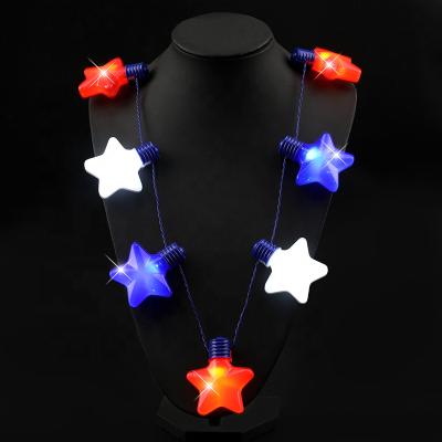 China Haiwin Plastic Party 4th of July Decorations Light Up Blue Star LED Bulb Red White Flashing Collar for sale