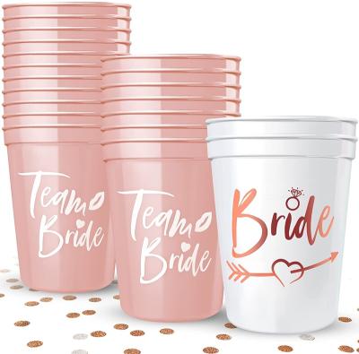 China Bachelorette Gifts Bride Plastic Cups and 20PCS Team Bride Pink and White Plastic Drinking Cups for Engagement Party Wedding Show for sale