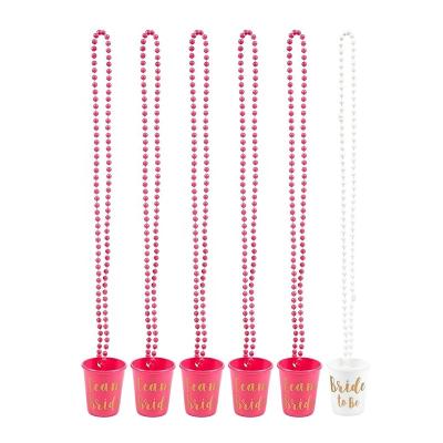 China Plastic Party 6-Pack Team Bride of Bachelor and Bride to Be Plastic Shot Glasses Beaded Bridal Necklaces for sale