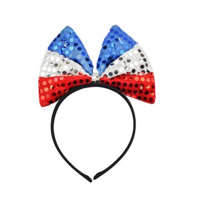 China Party Independence Day Festival Halloween Christmas Headband Patriotic Sequin Bow Headband Large for sale