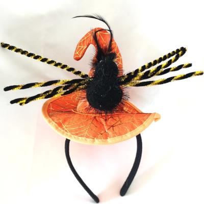 China Polyester Haiwin Party Halloween Witch Minihood Headband Black Orange Spider Headband For Party for sale