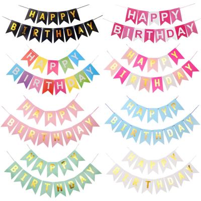 China 16*20cm Birthday Decorations Happy Birthday Bunting Paper Banner with Shiny Gold Letters for Birthday Party for sale