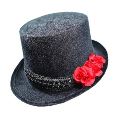 China 2022 New Product Halloween Fashion Hat Black Polyester Hat With Rose Beautiful Hat Unisex Valentine's Day for sale