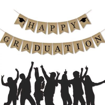 China Burlap Graduation Season Banner Classroom Party Decoration Supplies Happy Graduation Pull Flag for Graduated for sale