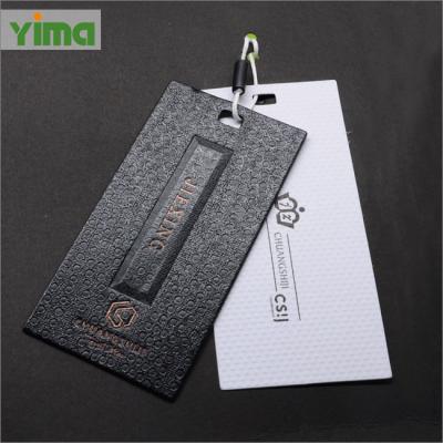 China Logo Print Embossed Hang Tag Customized Viable Set Black Matte Hangtag Embossed Cardboard Garment Paper Tag for sale