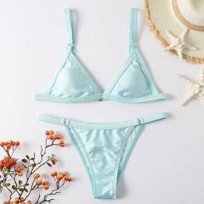 China Fashion Breathable Design Style Two Pcs Swim Wears Solid Color Bathing Wears Triangle Bikini Sets Sexy Crop Top Swimming Suits for sale