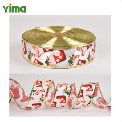 China Latest Recyled Design Glitter Gold Ribbon Christmas Decoration Grosgrain Satin Ribbon For Christmas for sale