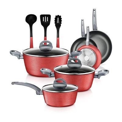 China Quality Sustainable Cookware Sets 12pcs Cheap Kitchen Household Goods Aluminum Stick Cookware Jars Set Non for sale