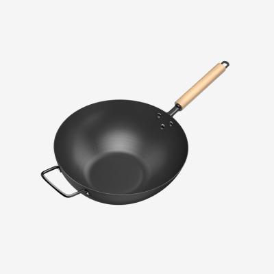 China New Technology Sustainable Handle Carbon Steel Professional Manufacturing Wooden Wok Pan With Lid for sale