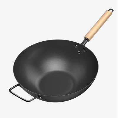 China Sustainable Black Carbon Steel POT Flat Bottom Non-Stick Wok for sale