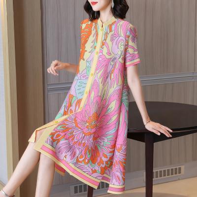 China Short-sleeve dress anti-static fashionable printed pleated dress new for sale