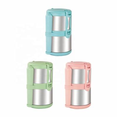 China Freshness Preservation WANFU Portable Round Stainless Steel Lunch Box With Spoon Double Layer Bento Box for sale