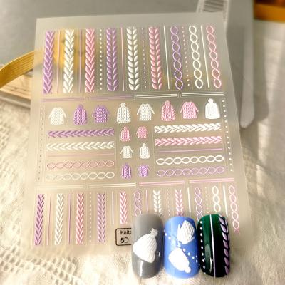 China 5D Sweater Nail Slider Decals Nail Decoration Plastic Knitted Self Adhesive Embossed Embossed Sticker for sale