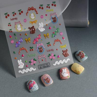 China Plastic Nail Garland Cherry Rabbits 5D Nail Stickers Manicure Accessories Nails for sale