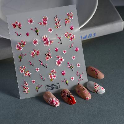 China Plum Blossom Flower 5D Plastic Red Nail Stickers Press On Nails Nail Supplies Sticker Ongles for sale