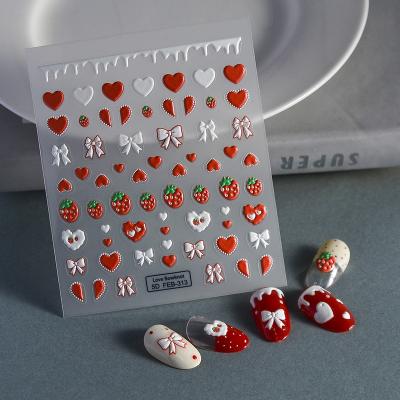 China Back Strawberry Bow Hearts 5D Plastic Nail Stickers Stick Nail Nail Stickers Decals for sale