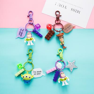 China Wholesale Fast Shipping Bulk Plastic Toy Story Keychain Pendant Buzz Woody Three-Eyed Strawberry Bear Car Pendant for sale