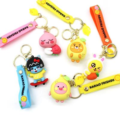 China Hot Selling Customized Rubber Key Chain Rubber Key Chain 3d Cartoon Pet Peach Lemon Bear Kakao Friends Key Chain for sale