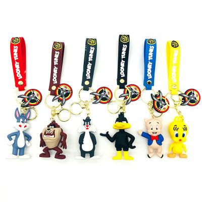 China New Hot Sale 2023 Rubber Cartoon Big Cat Daffy Duck Big Black Duck Keychain Crazy Rabbit Rubber Bunny Big Mouth Monster Silly Key Chain for sale