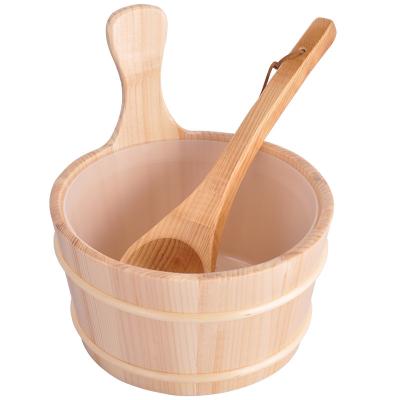 China Dry Sauna Accessories Steam Sauna Spa Wooden Bucket And Spoon for sale